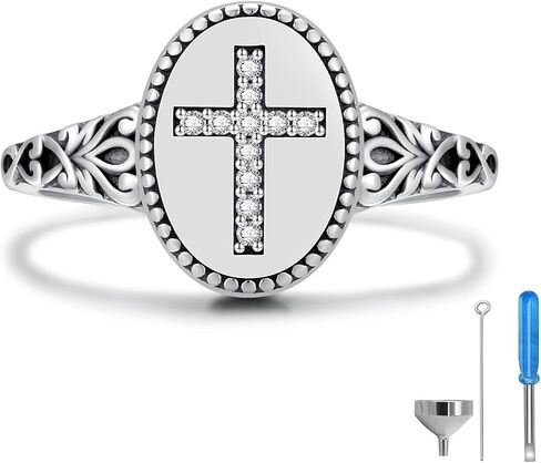 925 Sterling Silver Cross Cremation Ring for Ashes Memorial Urn Ring Christian Cross Memorial Jewelry Sympathy Remembrance Gift in Saudi Arabia