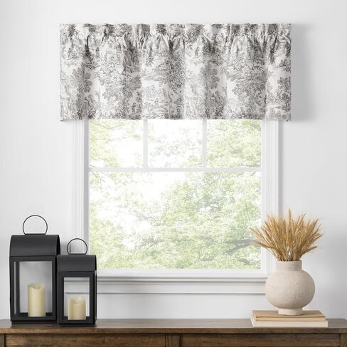 Ellis Curtain Victoria Park Toile 70" x 12" Tailored Valance, Grey in Saudi Arabia