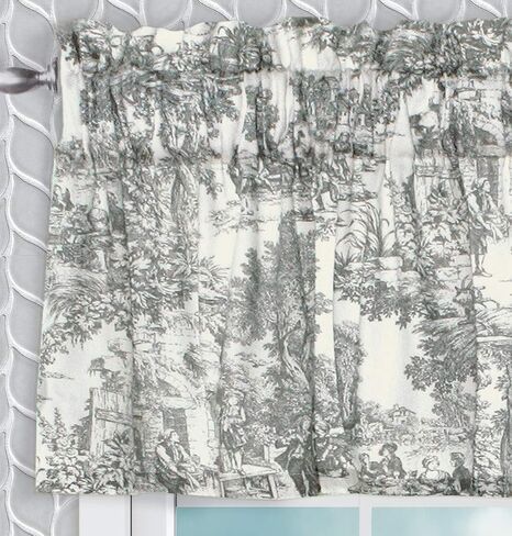 Ellis Curtain Victoria Park Toile 70" x 12" Tailored Valance, Grey in Saudi Arabia
