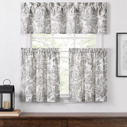 Ellis Curtain Victoria Park Toile 70" x 12" Tailored Valance, Grey in Saudi Arabia