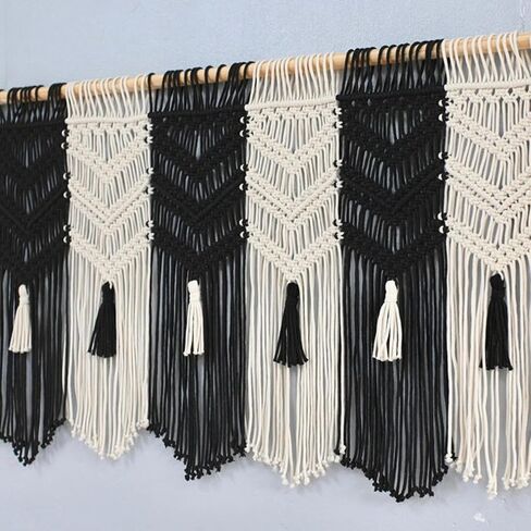 Macrame Valance Curtain for Kichen Windows 36.6x24.8Inch Farmhouse Boho Curtains Bedroom Window Tassels Black White Valance Treatments for Livingroom Kitchen Bathroom Wall Decor in Saudi Arabia