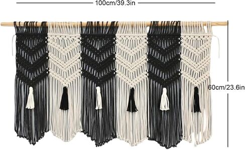 Macrame Valance Curtain for Kichen Windows 36.6x24.8Inch Farmhouse Boho Curtains Bedroom Window Tassels Black White Valance Treatments for Livingroom Kitchen Bathroom Wall Decor in Saudi Arabia