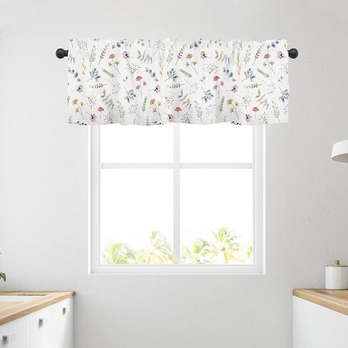 Spring Summer Floral Leaf Curtains Valances for Kitchen Windows 54x18 Inch Eucalytpus Leaves Flowers Rod Pocket Valance Window Treatments Herbs Curtain for Living Room Bathroom Decor in Saudi Arabia