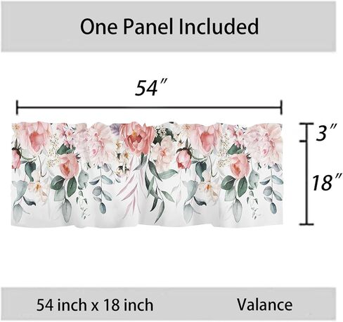 Spring Summer Floral Leaf Curtains Valances for Kitchen Windows 54x18 Inch Eucalytpus Leaves Flowers Rod Pocket Valance Window Treatments Herbs Curtain for Living Room Bathroom Decor in Saudi Arabia