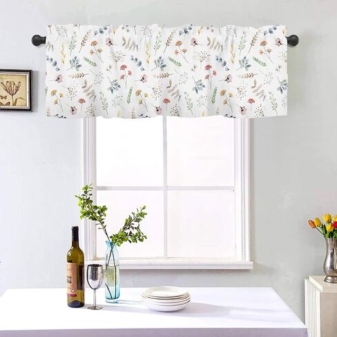 Spring Summer Floral Leaf Curtains Valances for Kitchen Windows 54x18 Inch Eucalytpus Leaves Flowers Rod Pocket Valance Window Treatments Herbs Curtain for Living Room Bathroom Decor in Saudi Arabia