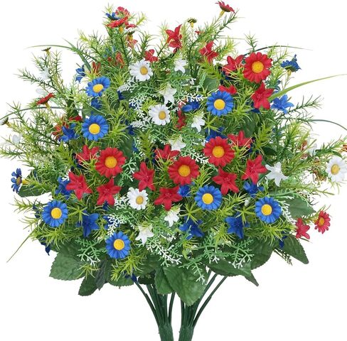 Patriotic Artificial Flowers 13 Stems Red White Blue Flowers 4th of July Flowers Picks Artificial Daisies Bouquet Arrangement for Grave Independence Day Veterans Home USA 250th Anniversary Decor 2 Pcs in Saudi Arabia