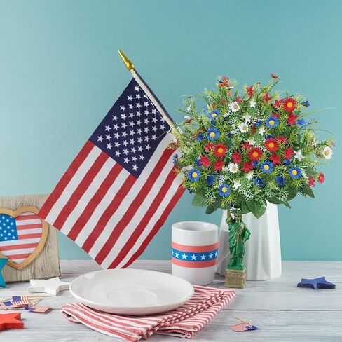 Patriotic Artificial Flowers 13 Stems Red White Blue Flowers 4th of July Flowers Picks Artificial Daisies Bouquet Arrangement for Grave Independence Day Veterans Home USA 250th Anniversary Decor 2 Pcs in Saudi Arabia