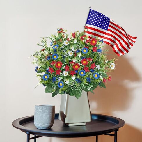 Patriotic Artificial Flowers 13 Stems Red White Blue Flowers 4th of July Flowers Picks Artificial Daisies Bouquet Arrangement for Grave Independence Day Veterans Home USA 250th Anniversary Decor 2 Pcs in Saudi Arabia