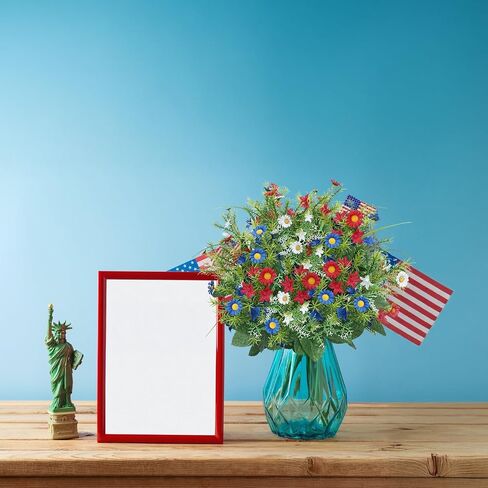 Patriotic Artificial Flowers 13 Stems Red White Blue Flowers 4th of July Flowers Picks Artificial Daisies Bouquet Arrangement for Grave Independence Day Veterans Home USA 250th Anniversary Decor 2 Pcs in Saudi Arabia