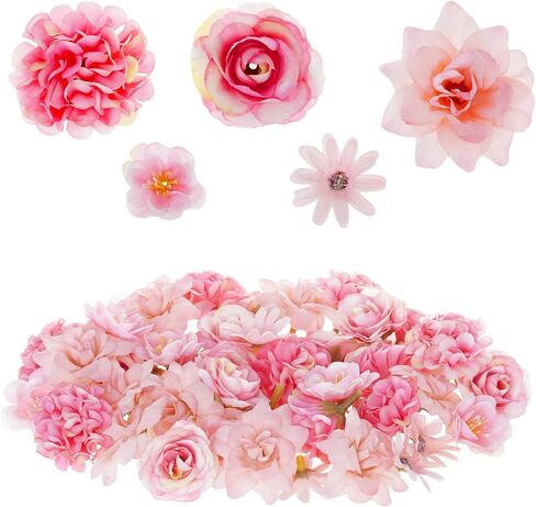 phnydreg 50pcs Faux Artificial Flower Heads Small Flower Heads for Birthday Wedding Baby Shower Cake Decoration DIY Craft(Pink) in Saudi Arabia