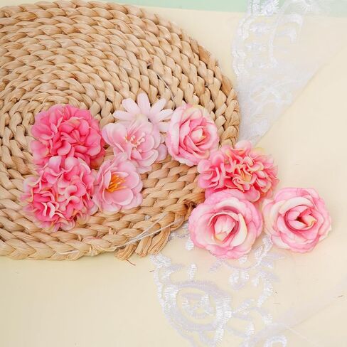 phnydreg 50pcs Faux Artificial Flower Heads Small Flower Heads for Birthday Wedding Baby Shower Cake Decoration DIY Craft(Pink) in Saudi Arabia