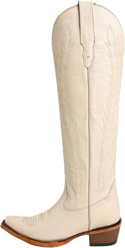 Cowboy Boots for Women Knee High Cowgirl Boots with Classic Embroidered Pointed Toe Chunky Heel Fashion Retro Pull On Tall Boot for ladies Party Concert in Saudi Arabia
