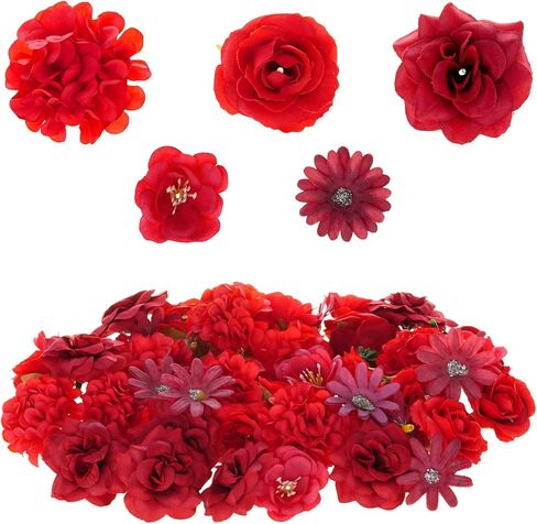 phnydreg 50pcs Faux Artificial Flower Heads Small Flower Heads for Birthday Wedding Baby Shower Cake Decoration DIY Craft(Pink) in Saudi Arabia
