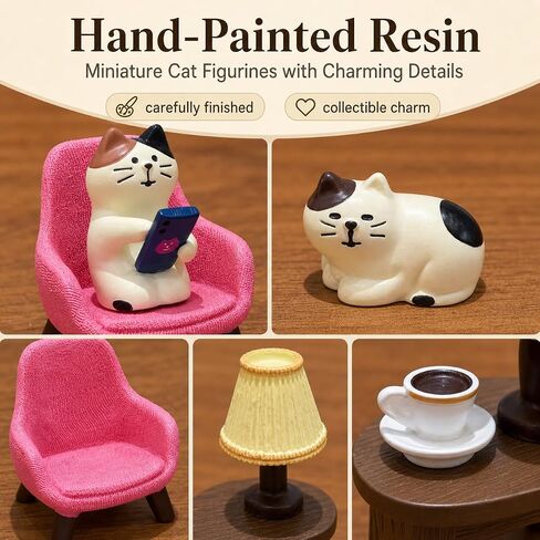 Miniature Cat Figurines Set, 4-Piece Resin Cat with Sofa & Lamp, Cute Desk Decor for Office & Home, Gift for Cat Lovers (Cat) in Saudi Arabia
