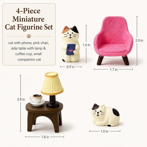 Miniature Cat Figurines Set, 4-Piece Resin Cat with Sofa & Lamp, Cute Desk Decor for Office & Home, Gift for Cat Lovers (Cat) in Saudi Arabia