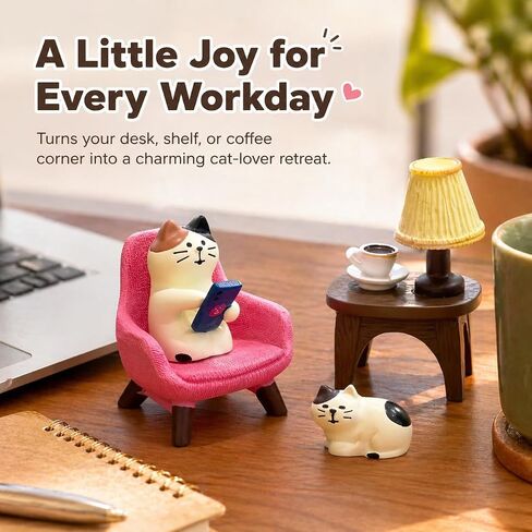 Miniature Cat Figurines Set, 4-Piece Resin Cat with Sofa & Lamp, Cute Desk Decor for Office & Home, Gift for Cat Lovers (Cat) in Saudi Arabia