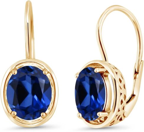 Gem Stone King 18K Yellow Gold Plated Silver Customized and Personalized Oval Dangle Earrings For Women | Gemstone Birthstone | Oval 9X7MM | Fine Jewelry Gifts for Women Mom Wife Her in Saudi Arabia