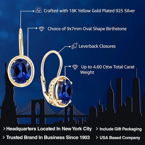 Gem Stone King 18K Yellow Gold Plated Silver Customized and Personalized Oval Dangle Earrings For Women | Gemstone Birthstone | Oval 9X7MM | Fine Jewelry Gifts for Women Mom Wife Her in Saudi Arabia