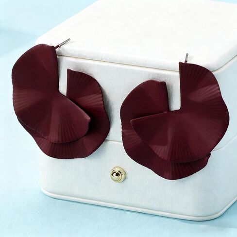 Women's burgundy vintage geometric earrings - large layered fan-shaped studs, matte metal vintage ethnic style jewelry, suitable for parties, dates, daily commutes and vacations. in Saudi Arabia