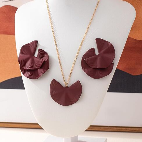 Women's burgundy vintage geometric earrings - large layered fan-shaped studs, matte metal vintage ethnic style jewelry, suitable for parties, dates, daily commutes and vacations. in Saudi Arabia