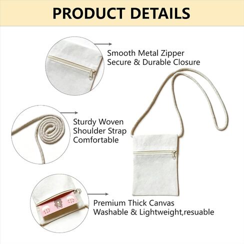 6Pcs 13x17cm Blank Canvas Crossbody Bag,Bulk Mini Zipper Shoulder Bags,Cloth Fabric Bags Painting Bags for DIY Craft in Saudi Arabia