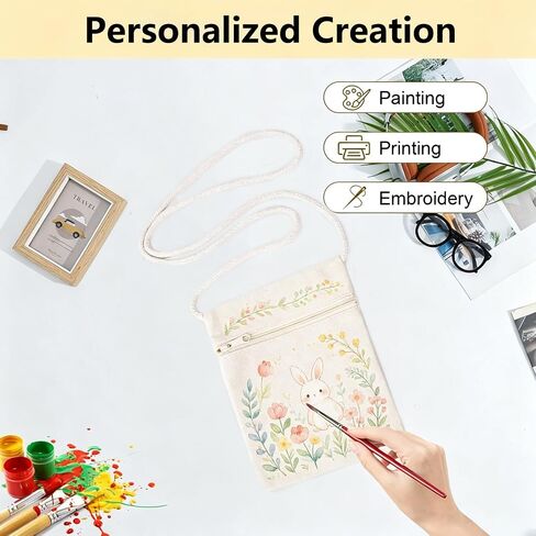 6Pcs 13x17cm Blank Canvas Crossbody Bag,Bulk Mini Zipper Shoulder Bags,Cloth Fabric Bags Painting Bags for DIY Craft in Saudi Arabia