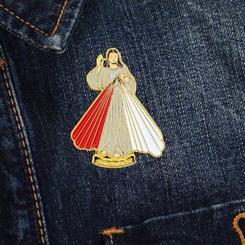 Catholic Town Divine Mercy Lapel Pin "Jesus I Trust in You" Small Gold Tone with Color (DMP-G) in Saudi Arabia