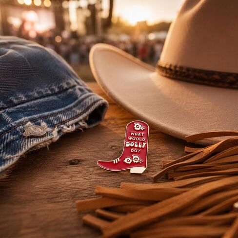 1Pcs Red Floral Cowboy Boot Enamel Pin Brooch for Hats & Jackets | 1 Red floral cowboy boot enamel pin with polished metal trim for Western flair on jackets, hats, bags, and denim. in Saudi Arabia