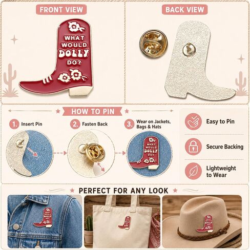 1Pcs Red Floral Cowboy Boot Enamel Pin Brooch for Hats & Jackets | 1 Red floral cowboy boot enamel pin with polished metal trim for Western flair on jackets, hats, bags, and denim. in Saudi Arabia