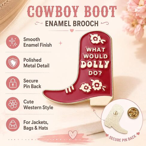 1Pcs Red Floral Cowboy Boot Enamel Pin Brooch for Hats & Jackets | 1 Red floral cowboy boot enamel pin with polished metal trim for Western flair on jackets, hats, bags, and denim. in Saudi Arabia