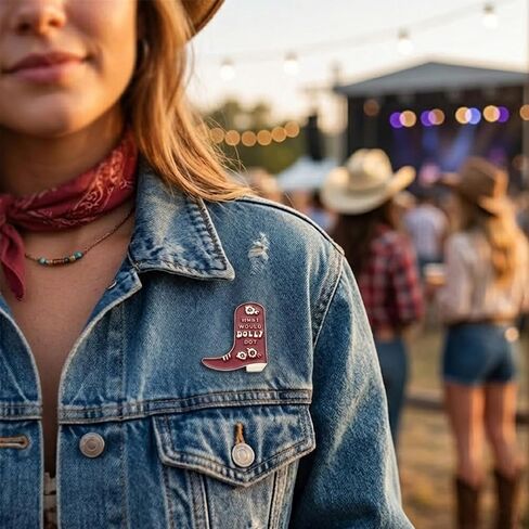 1Pcs Red Floral Cowboy Boot Enamel Pin Brooch for Hats & Jackets | 1 Red floral cowboy boot enamel pin with polished metal trim for Western flair on jackets, hats, bags, and denim. in Saudi Arabia