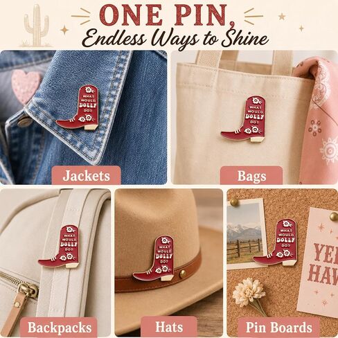 1Pcs Red Floral Cowboy Boot Enamel Pin Brooch for Hats & Jackets | 1 Red floral cowboy boot enamel pin with polished metal trim for Western flair on jackets, hats, bags, and denim. in Saudi Arabia