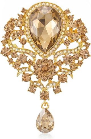 Sparkling Rhinestone Brooch Elegant Large Brooches For Women Teardrop Flower Pin Vintage Statement Jewelry Formal Dress Accessories in Saudi Arabia