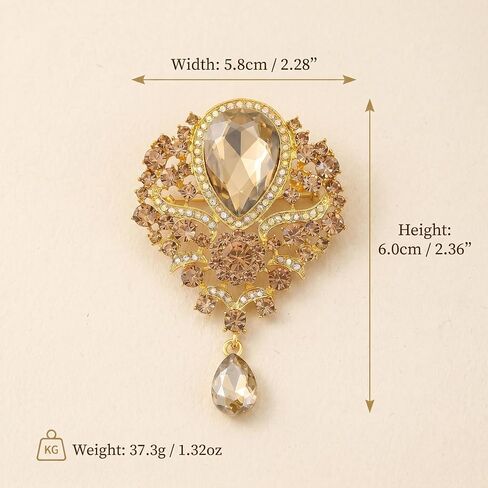Sparkling Rhinestone Brooch Elegant Large Brooches For Women Teardrop Flower Pin Vintage Statement Jewelry Formal Dress Accessories in Saudi Arabia