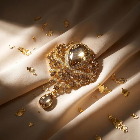 Sparkling Rhinestone Brooch Elegant Large Brooches For Women Teardrop Flower Pin Vintage Statement Jewelry Formal Dress Accessories in Saudi Arabia
