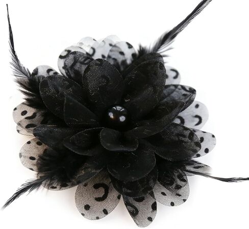 Leopard Brooch Pin Hairpin Black Feather Broochs Elegant Large Flower Brooch Pin for Women Fashion Lapel Pins Dainty Wedding Dress Skirt Broochs Scarf Hat Pins Clothing Decoration Accessories in Saudi Arabia