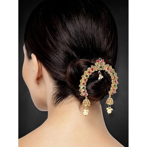 Aheli Indian Traditional Bollywood Ethnic Juda Pins With Pearl Jhumki Drops Maharashtrian Wedding Engagement Wear Bridal Hair Accessories for and Women Gift for Women in Kuwait