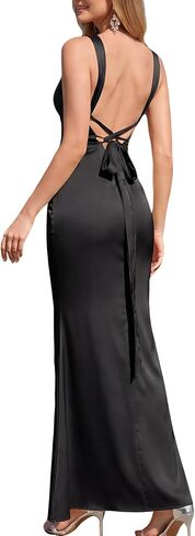 Women's Bridesmaid Dress Wedding Guest Dresses Cocktail Formal Evening Gown Satin V Neck Maxi Dress in Saudi Arabia