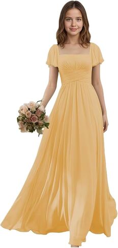 Chiffon Junior Bridesmaid Dresses Long Short Sleeves Flower Girl Dresses Square Neck Girls Wedding Guest Dress in Saudi Arabia