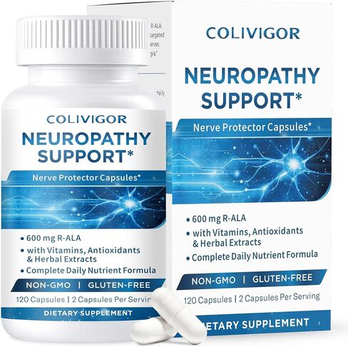Neuropathy Supplements | R-Alpha Lipoic Acid 600mg | 120 Capsules | Neuropathy Blend with Vitamins E, B2, B6, B12, D3 & Magnesium | Antioxidant Support, Hands, Feet, Fingertips Health | Vegan in Kuwait