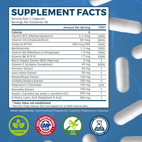 Neuropathy Supplements | R-Alpha Lipoic Acid 600mg | 120 Capsules | Neuropathy Blend with Vitamins E, B2, B6, B12, D3 & Magnesium | Antioxidant Support, Hands, Feet, Fingertips Health | Vegan in Kuwait