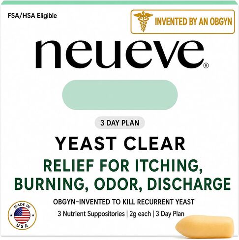 NeuEve Yeast Clear, for Yeast Infection Symptoms, Relieves Burning, Itching & Discharge, with Tea Tree Oil, Myrtle, Sage & Olive Leaf, Invented by OBGYN in Saudi Arabia