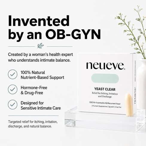 NeuEve Yeast Clear, for Yeast Infection Symptoms, Relieves Burning, Itching & Discharge, with Tea Tree Oil, Myrtle, Sage & Olive Leaf, Invented by OBGYN in Saudi Arabia