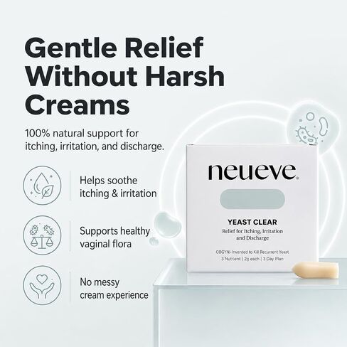 NeuEve Yeast Clear, for Yeast Infection Symptoms, Relieves Burning, Itching & Discharge, with Tea Tree Oil, Myrtle, Sage & Olive Leaf, Invented by OBGYN in Saudi Arabia