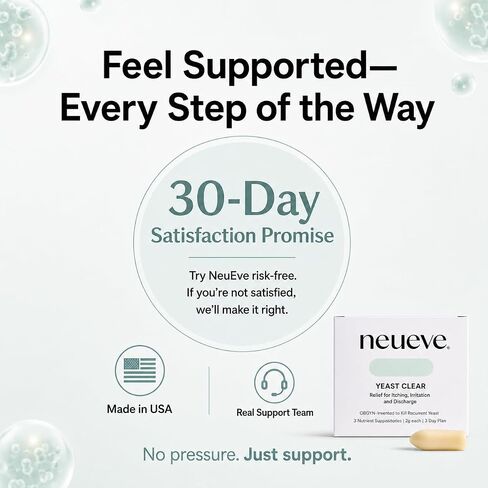 NeuEve Yeast Clear, for Yeast Infection Symptoms, Relieves Burning, Itching & Discharge, with Tea Tree Oil, Myrtle, Sage & Olive Leaf, Invented by OBGYN in Saudi Arabia