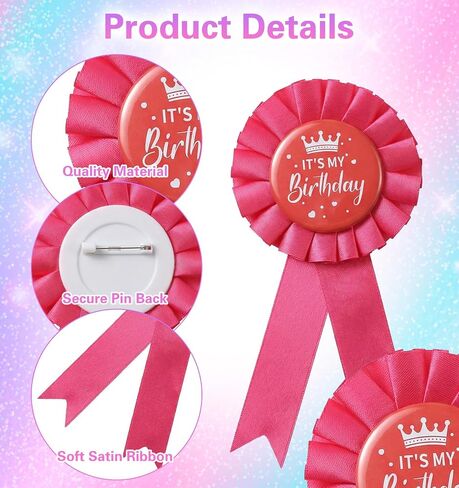 Birthday Pin for Girls, Pink Satin Birthday Girl Pin Badge, Fabric & Tinplate Brooch for Women Men Party Decorations Gifting Party Favors & Gifting (6.3 x 2.95cm) in Saudi Arabia