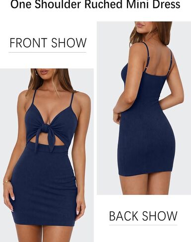 oten Women's Sexy Cut Out Tie Front Bodycon Adjustable Spaghetti Straps Ribbed Party Club Mini Dresses in Saudi Arabia