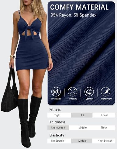 oten Women's Sexy Cut Out Tie Front Bodycon Adjustable Spaghetti Straps Ribbed Party Club Mini Dresses in Saudi Arabia