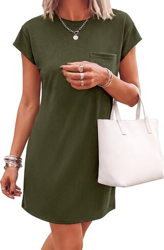 KIRUNDO Summer Dresses for Women 2026 Cap Sleeve Tshirt Dress Spring Mini Shift Sundress Loose Beach Outfits with Pockets in Saudi Arabia