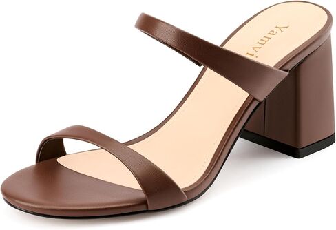 Heel Mules for Woman Block Chunky Heels Round Open Toe Slip On Heeled Sandals Two Strap Summer Daily Shoes in Saudi Arabia